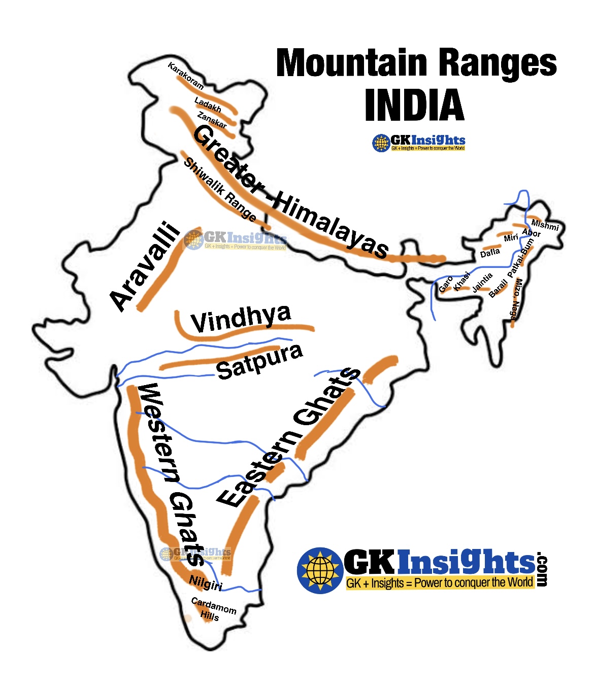 mountains-ranges-hills-of-india-coloured-map-gkinsights