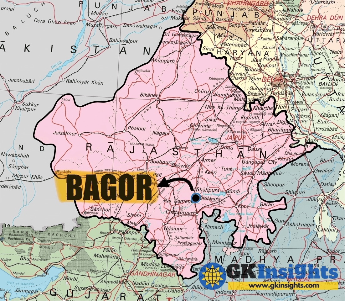 Bagor Rajasthan Map - Mesolithic Site in India